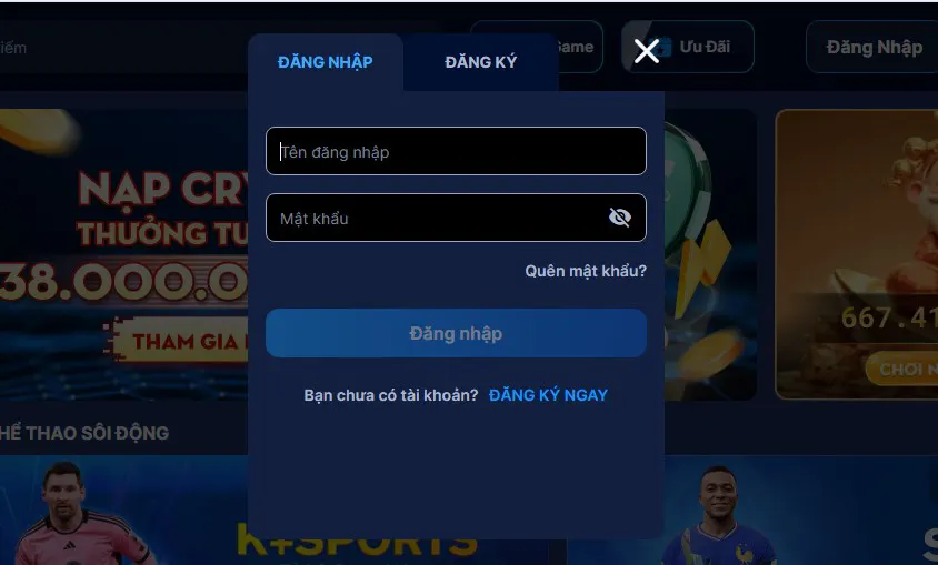 Giao diện đăng nhập Fabet